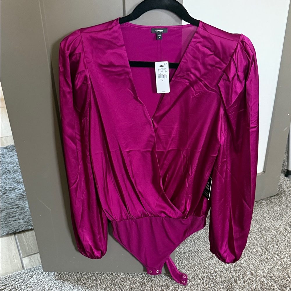 Express Satin Magenta Wrap Bodysuit - Final Drop